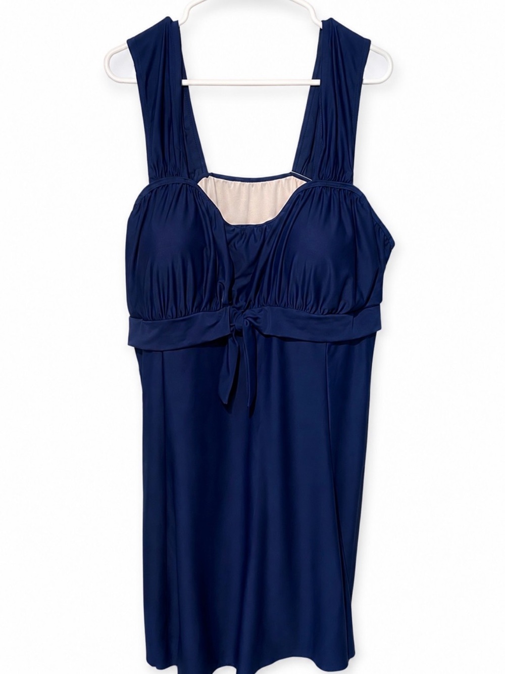 Classic Navy One-Piece Swim Dress with Front Tie